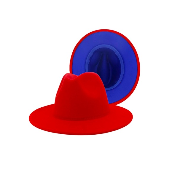 Accessories - Two Tone Red & Blue Fedora Hat